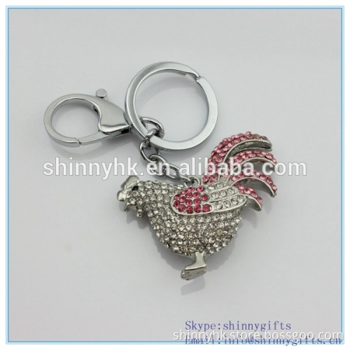 2014 promotion gift key chain with diamond 3D chicken shape